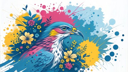Obraz premium Floral Abstract Bird Illustration, Vibrant Splash Ink Artistic Nature Art