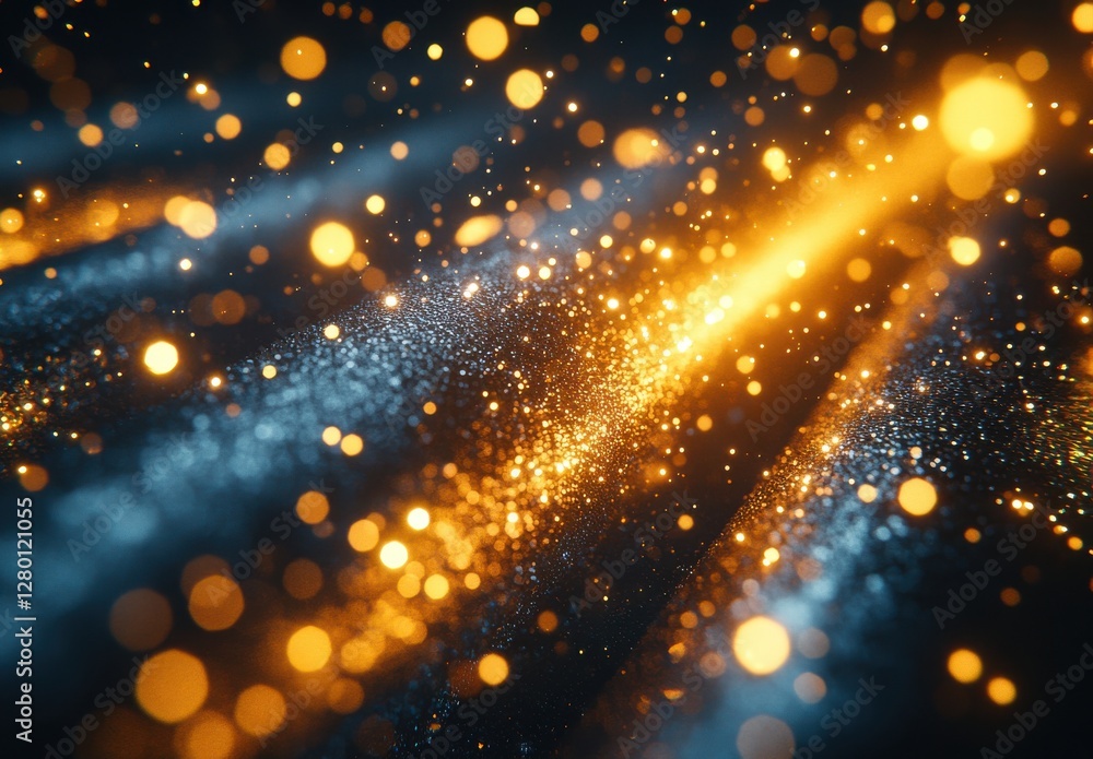 Poster beautiful abstract background with glowing particles and bokeh in warm golden colors creating a drea