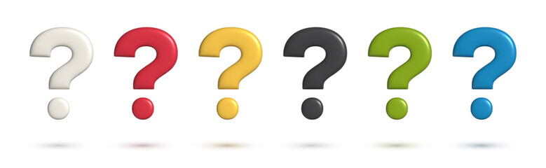 3d question sign set. Collection of realistic colorful design elements or icons for Faq problem solution