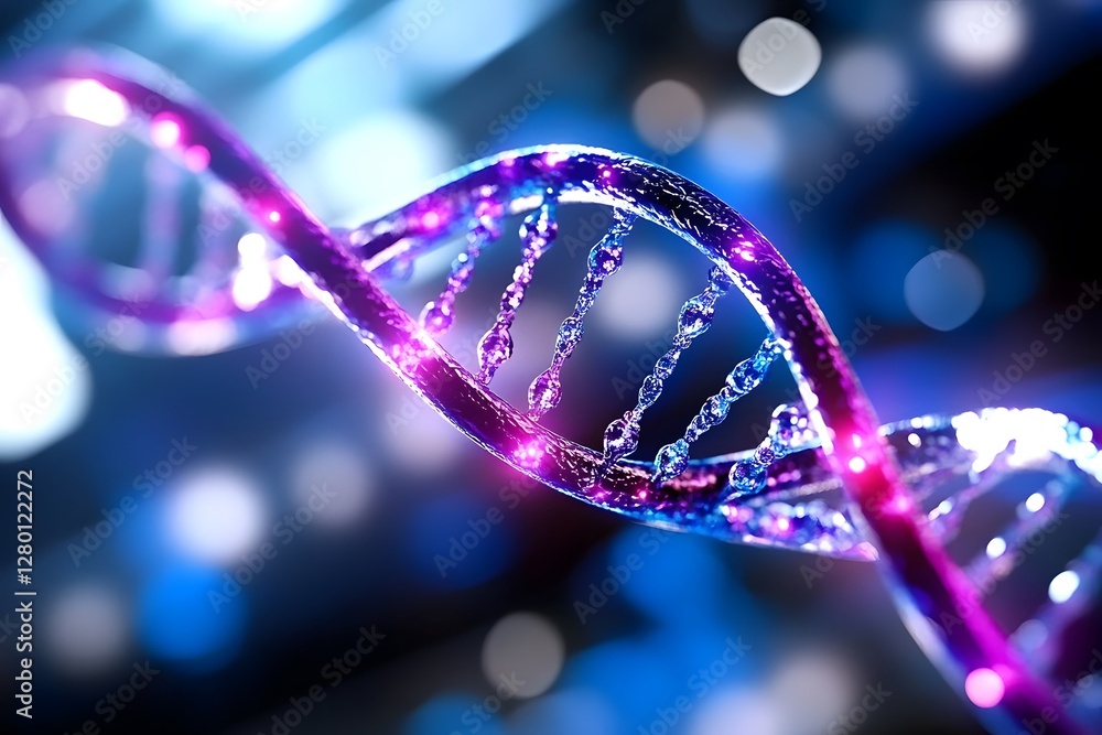 Aufkleber futuristic dna elements visualization science lab digital art high-tech environment close-up view mo
