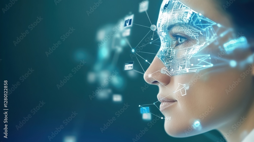 Poster innovative technology integration in human-centric digital interfaces futuristic lab visual art mode