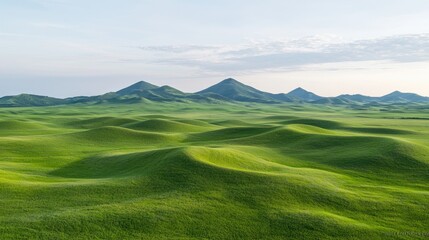 Fototapeta premium Rolling Green Hills Under Cloudy Sky. Possible Use Nature Background
