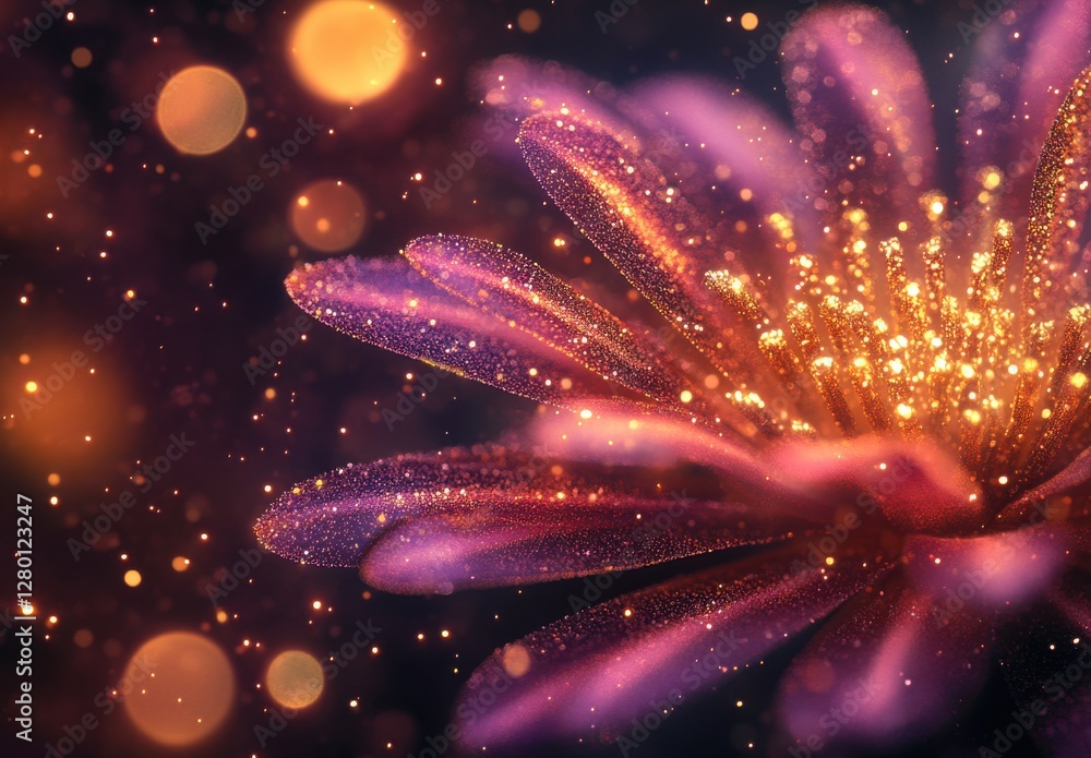 Aufkleber beautiful close-up of a shimmering flower with sparkling particles and vibrant colors creating a mag