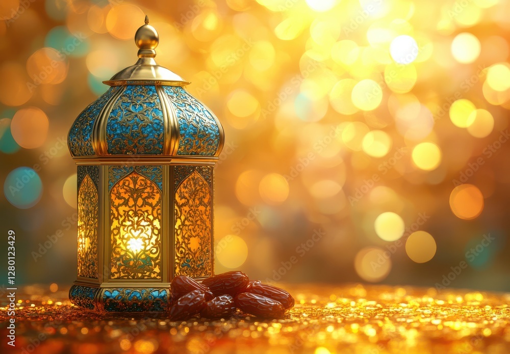 Poster beautiful decorative lantern with intricate design glowing elegantly on bokeh background with sweet 