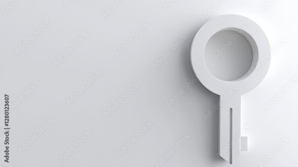 Poster minimalist white key shape on a light background, symbolizing security and access