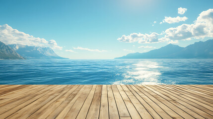 Fototapeta premium Scenic wooden platform extending towards the vast ocean with a breathtaking view