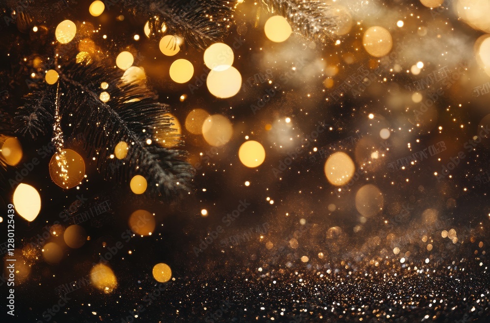 Poster beautiful sparkling gold lights and bokeh effects during festive season with subtle hints of a chris
