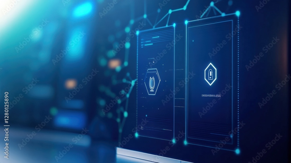 Poster digital security interface cyber technology center graphic visualization modern environment futurist