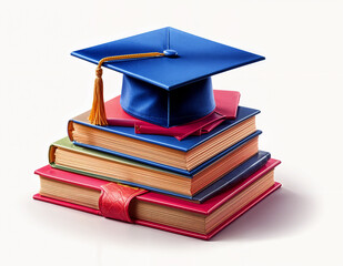 Graduation cap on a stack of books symbolizing education and achievement