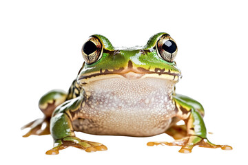 Close-up of a green frog on a white background