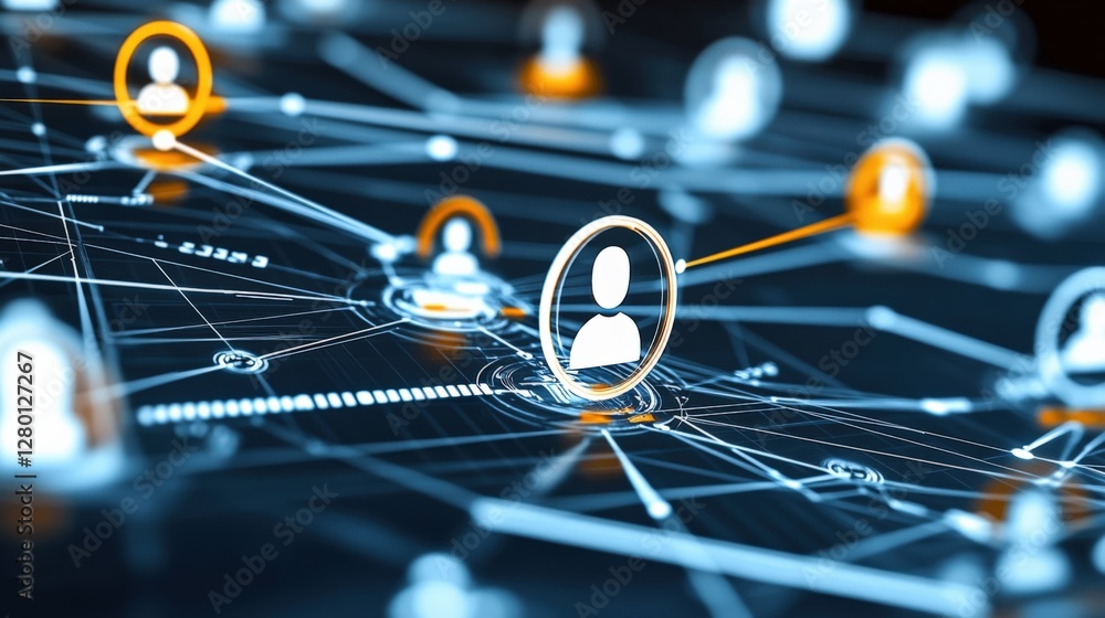 Aufkleber connecting people through technology networking event digital landscape infographic virtual environm
