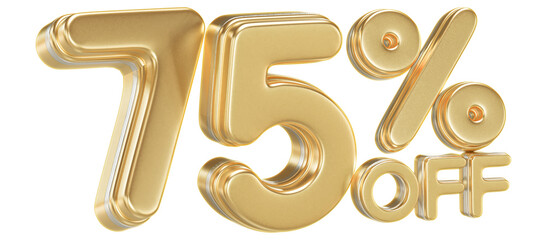 75 Percent Off Sale Golden Number Discount 3D Render