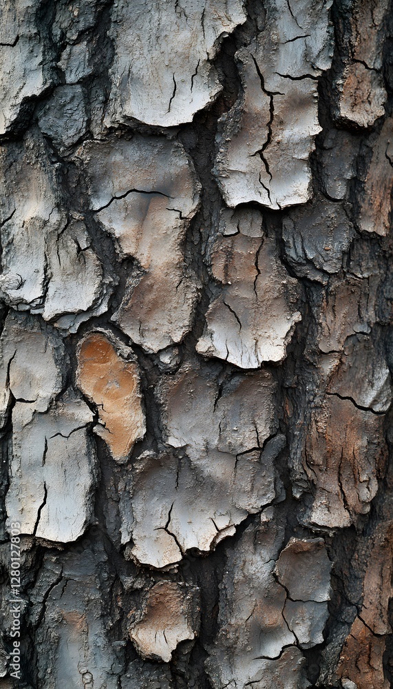 Poster detailed view of the textured surface of tree bark patterns
