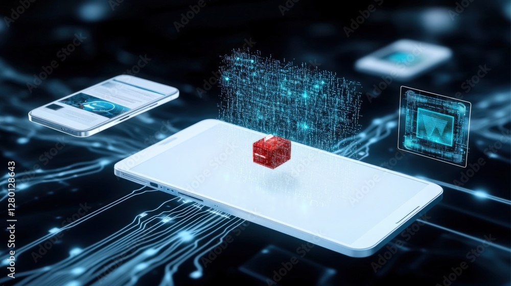 Poster data transmission and analysis digital environment infographic tech space aerial view innovation and