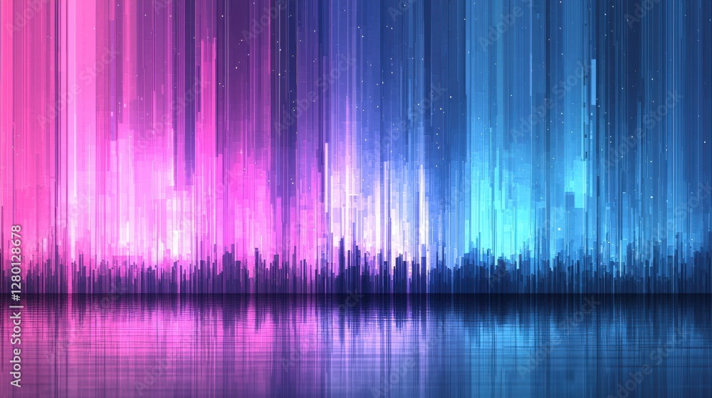 Poster abstract colorful digital background design with vibrant vertical lines and glowing lights reflectin
