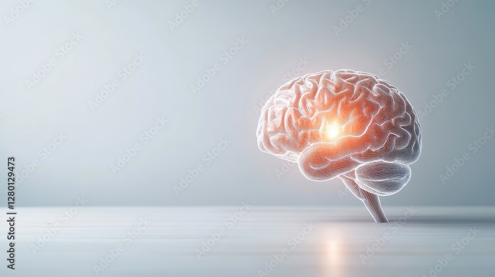 Poster futuristic representation of a brain with glowing neural activity