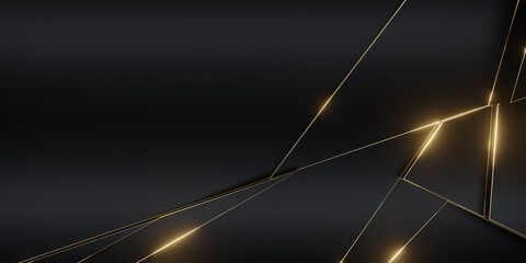 Sophisticated abstract background featuring sharp black geometric shapes with glowing gold lines, creating a modern, luxurious, and high-end aesthetic.