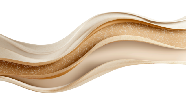 Elegant Beige Fluid Wave with Smooth Curves, Luxurious Gradient Texture, and Shimmering Details Isolated on Transparent Background, Cutout