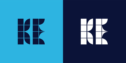 KE logo design with tile shape. Minimalist and modern vector illustration design suitable for business or brand