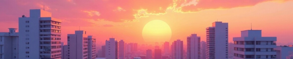 Pastel sunrise colors paint Art Deco buildings , travel, horizon, sky