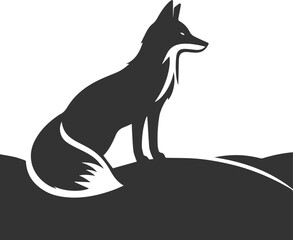 A fox sitting alone on a hill, gazing at the horizon vector