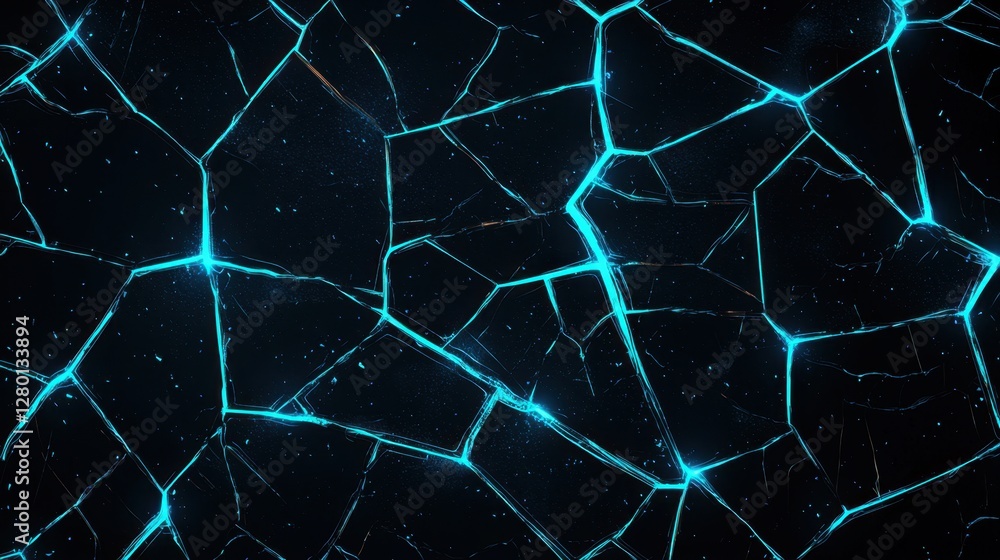 Aufkleber abstract dark background with blue glowing cracks and patterns, textured surface with a futuristic f