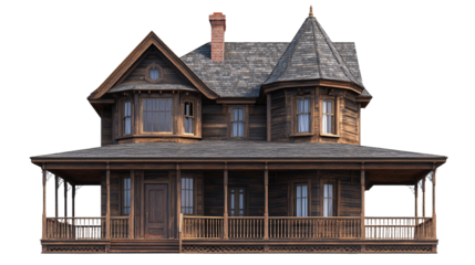 Old wooden house with a wooden roof in a city street, featuring windows and a brick facade under a blue sky in England