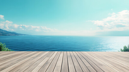 Scenic wooden platform extending towards the vast ocean with a breathtaking view