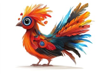 Fototapeta premium Cute Cartoon illustration Turkey and Colorful Feathers, Isolated on White Background 