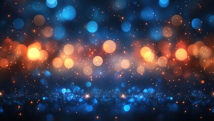Colorful bokeh background with bright lights in blue and orange shades creating a magical and festive atmosphere perfect for celebrations and events