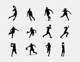 Obraz premium Female Basketball Silhouette Collection Vector Template