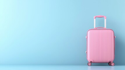 Pink suitcase travel background, vacation planning