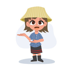 cute thai farmer woman cartoon giving agricultural advice. sharing farming knowledge