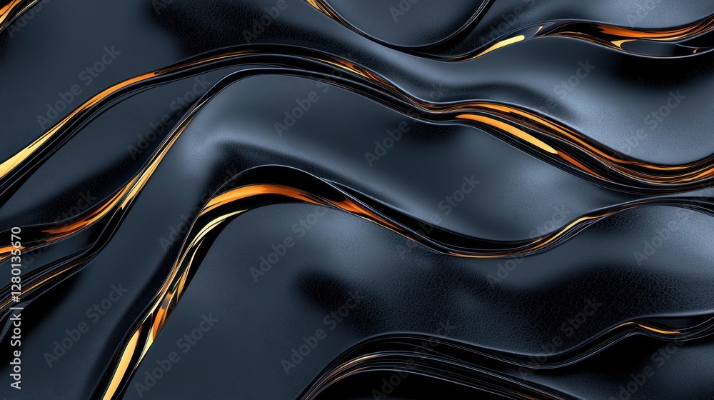 Poster abstract background with smooth flowing black texture and golden highlights creating a luxurious and