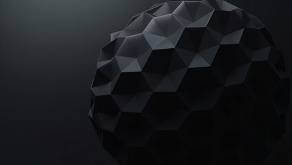 Abstract 3d rendering of black polygonal sphere futuristic background.