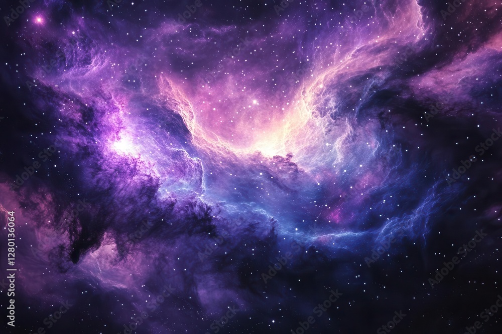 Wall mural a mesmerizing nebula swirls with vibrant purples and blues illuminated by distant stars creating a c