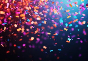 Colorful confetti falling from above creating a joyful and festive atmosphere for celebrations, parties, or special events with vivid colors and blurred background