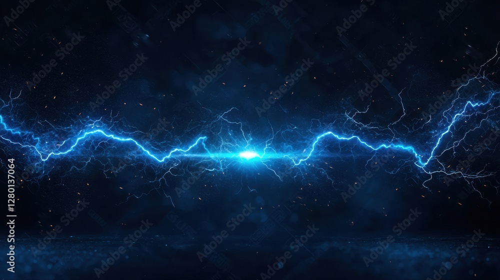 Poster blue lightning bolt across dark background creating a dramatic and energetic atmosphere for dynamic 