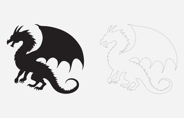 Dragon silhouette vector art Illustration Isolated on white background
