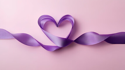 Purple Ribbon Heart on Soft Pink Background