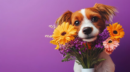 Charming Dog and Flowers Illustration