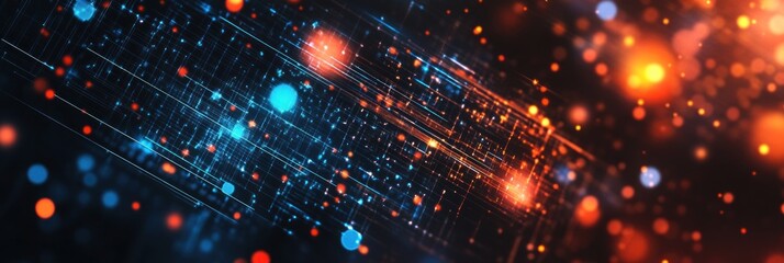 Fototapeta premium Abstract digital data stream with glowing particles.