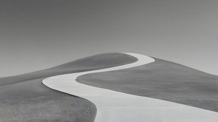 Winding path on grey hills, minimalist landscape. Use website background