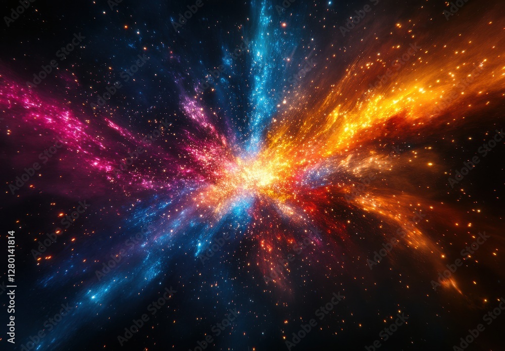 Poster cosmic explosion of colorful nebulae and stars in the vast universe representation of celestial wond