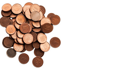 Pile of Copper Coins on white Background