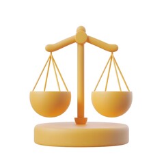 Balanced Golden Scale 3D Icon on White Background