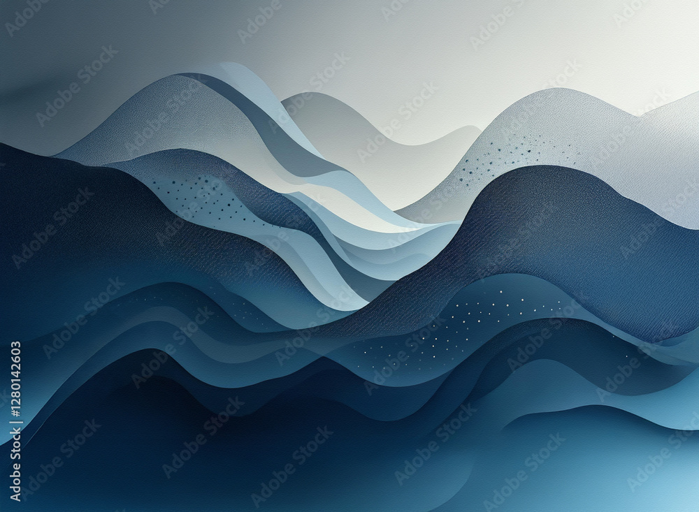 Poster calm abstract wavy background featuring gentle curves and gradients in blue and white shades. serene