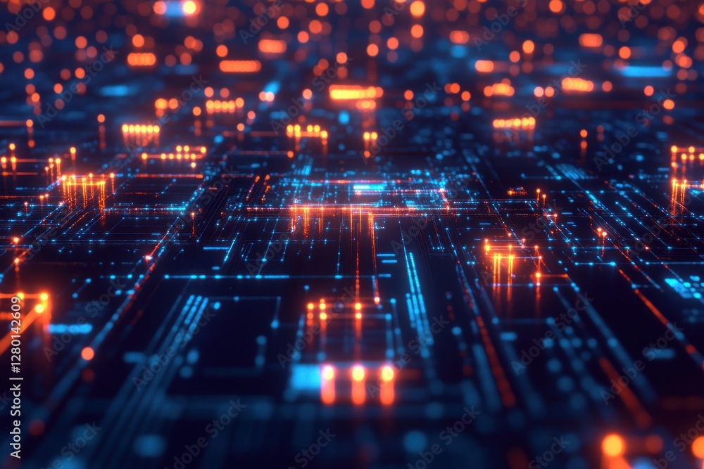 Wall mural abstract digital network with glowing lines and nodes.