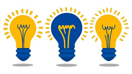 Innovation Bulbs Trio Reflecting Diverse Bright Ideas and Creative Solutions for Business Success and Enhanced Performance