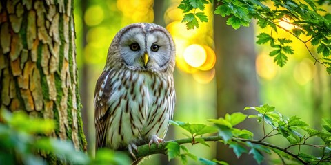Ural Owl's haunting gaze, captured in a long exposure beech forest portrait.